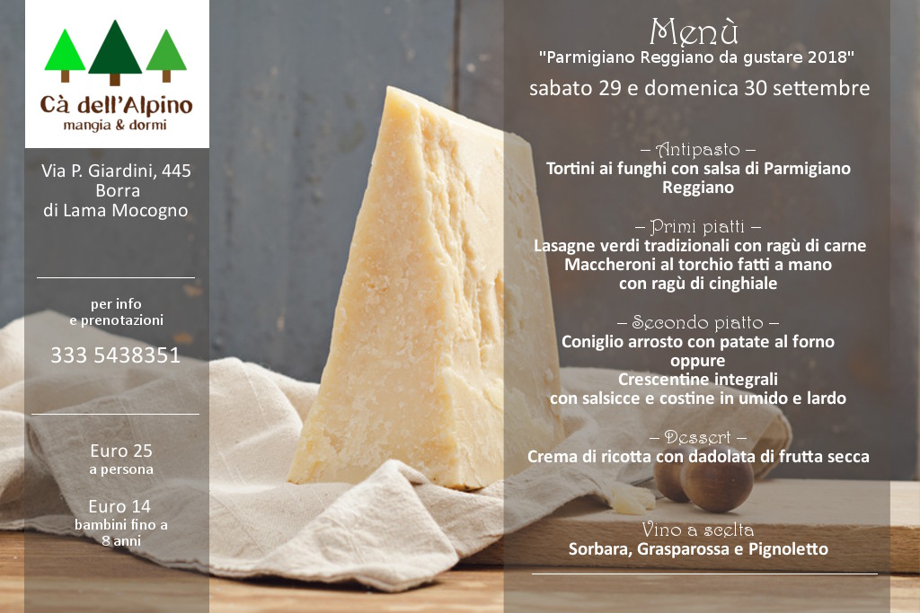 Parmigiano Reggiano da gustare - edizione 2018 - Il menù di Cà dell'Alpino