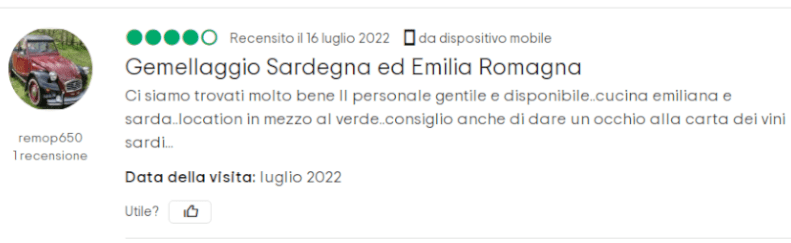 Recensione Tripadvisor:  Gemellaggio Sardegna ed Emilia Romagna